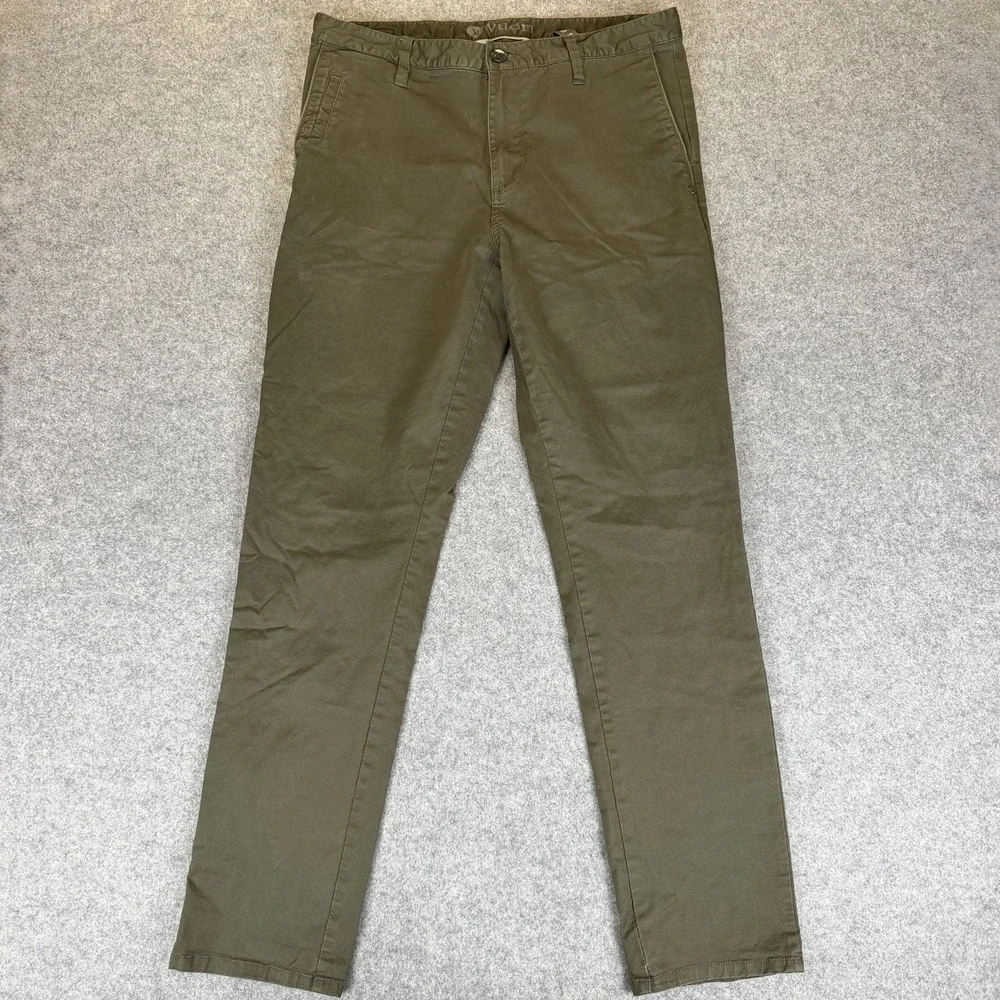 Vuori Collins Chino Pants Mens 33 V433 Olive Green Cotton Stretch Slacks Golf